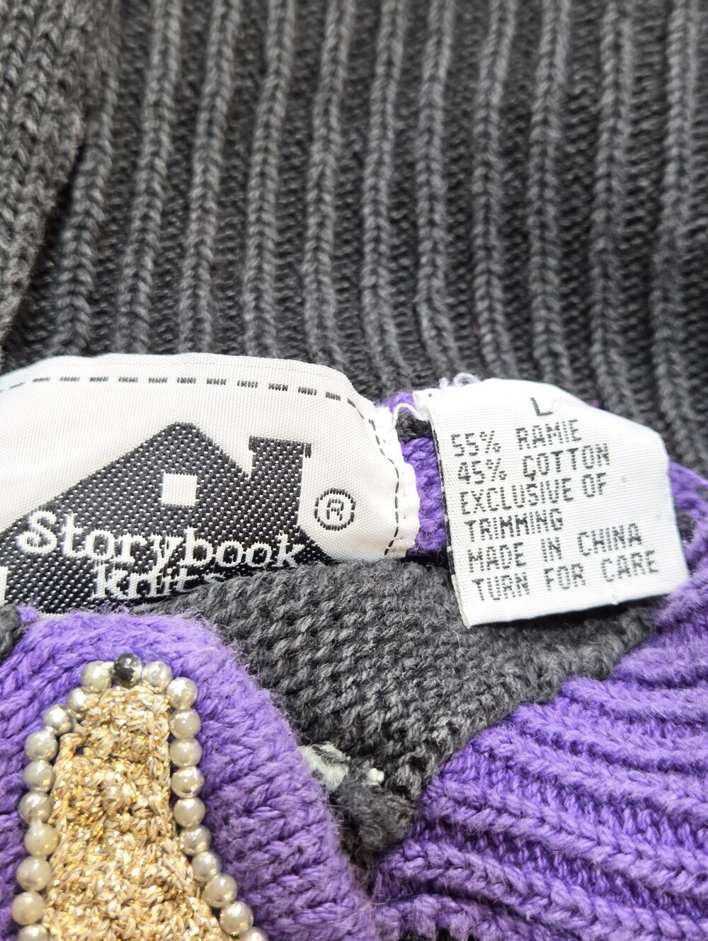 Storybook Knits Sweaters Celwstial Moon Stars Large Purple Black - Picture 12 of 12